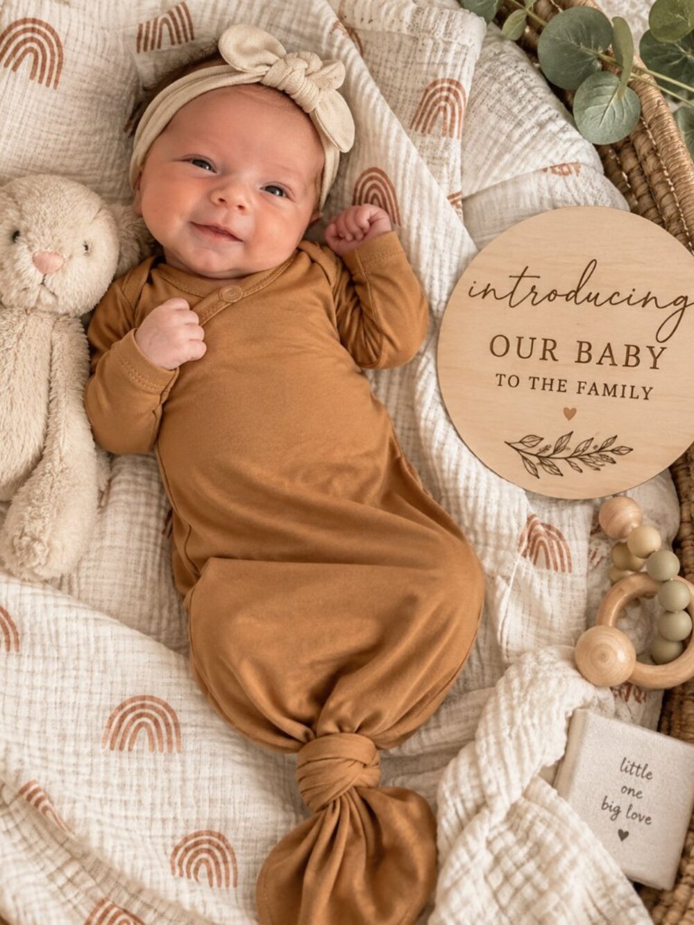 Copper Pearl Newborn Knotted Gown Camel Brown Long Sleeve Baby Sleeper